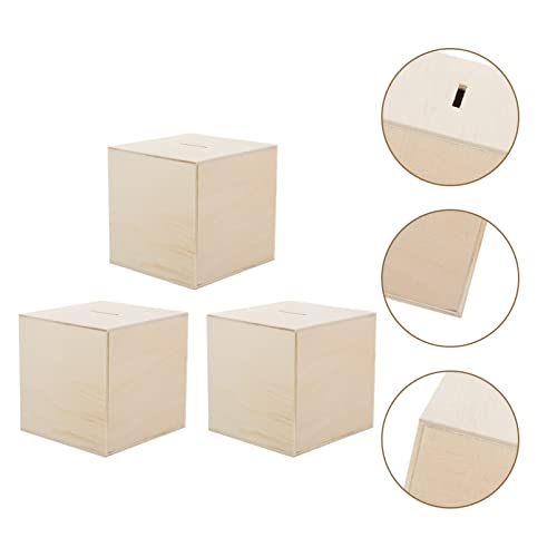 Toyvian 3Pcs DIY Unfinished Wooden Piggy Bank Wood Coin Bank Wood Change Box Paint Decorate Assembly Box Craft Kits for Kids Adult Gift Table Toyvian