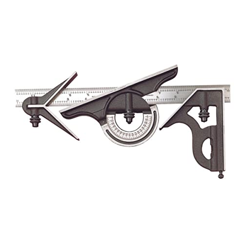 Starrett Combination Set with Square, Center and Reversible Protractor Head and Blade - 12" Blade Length, Cast Iron Heads, Reversible Lock Bolts, 4R Starrett