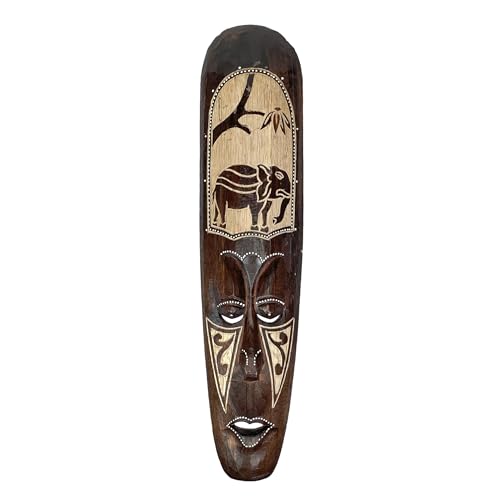 Artisan-Carved Set of 5 Hand-Crafted Wooden African Animal Wall Masks: Unique Tribal Art Sculptures - Each 20 Inches High - Perfect for Cultural Zeckos