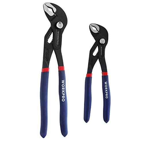 WORKPRO 2 Piece Groove Joint Pliers Set, 7 & 10-Inch Fast Adjustable Water Pump Pliers, V-Jaw Tongue and Groove Pliers in CRV Steel WORKPRO