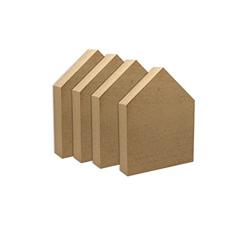6 Inch 4 Pieces Unfinished Wooden House Shaped Blocks for Crafts Blank Wood House Freestanding Mother's Day Memorial Sign,1 Inch Thick MDF Cregugua