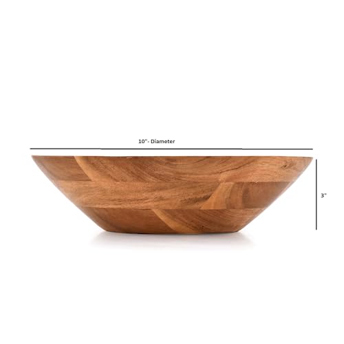Samhita Acacia Wood Serving Bowl, Fruit Bowl, Friendly and Perfect for Salad, Vegetables and Fruit,Single Salad Bowl (10" x 10" x 3") Samhita