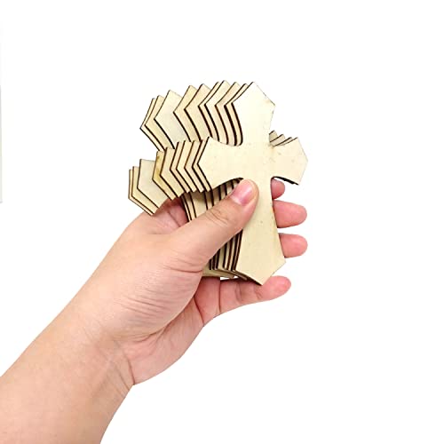 Honbay 30PCS Cross Shaped Unfinished Wood Cutouts Wooden Pieces for Craft DIY Projects Sunday School Church and Home Decoration HONBAY
