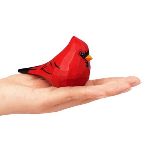 VIPbuy Handmade Wood Bird Figurines, Hand Carved Painted Wooden Bird Ornaments Crafts Home Office Desktop Decor Gifts (Male Cardinal) VIPbuy