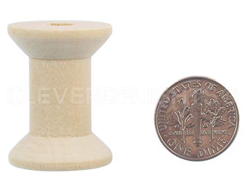 CleverDelights 1 1/8" x 7/8" Wood Spools - 100 Pack - Empty Craft Spools CleverDelights