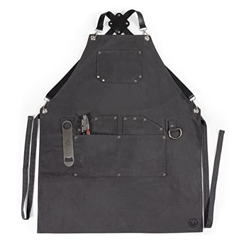 LEGACY - a Picnic Time brand Collins Mixologist Apron Waxed Canvas with Corkscrew and Bottle Opener, One Size, Gray with Black Accents PICNIC TIME