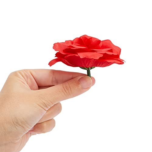 Bright Creations 50 Pack Red Roses Artificial Flowers Bulk, 3 Inch Stemless Fake Silk Roses for Decorations, Wedding, Faux Bouquets Bright Creations