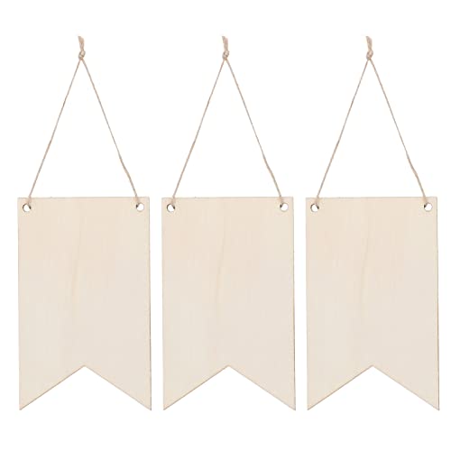 48PCS Unfinished Hanging Wood Sign, Blank Hanging Wooden Slices Banners Unfinished Wood Sign Blank Wood Sign for Pyrography Painting Writing HERCHR