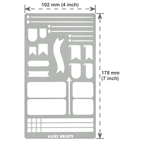 Aleks Melnyk No.62 Metal Stencil for Bullet Journaling, Bookmark, Planning, Drawing, Banners, Lines, Lists, Planner Stamps, Habit Tracker, Dot Aleks Melnyk