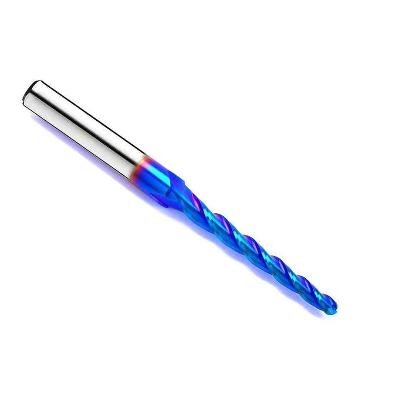 HZBIAO 1 Degree Tapered Ball Nose CNC Router Bits End Mills Solid Carbide Spiral Up Cut 2D&3D Carving bits 1/4 Inch Shank with 1/8 Diameter Overall HZBIAO