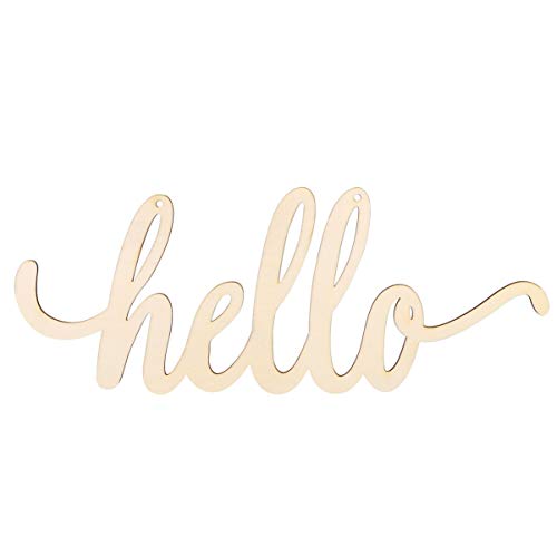 Vosarea Hello Wood Sign Cutout Hello Wooden Letter Sign DIY Block Words Sign for Wreath Home Door Wall Decor Art Decoration (35x14x0.5cm) VOSAREA