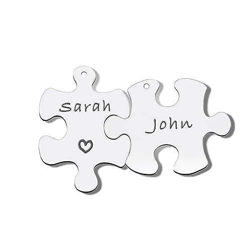 6Pcs Blank Stamping Tags,Blank Matching Puzzle Necklace,Engraving Blank Name Tags Metal Stainless Steel Laser Engravable Patterns as Pet Tags,Key Rainteam