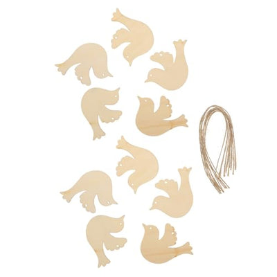 NOLITOY 50pcs Unfinished Wood Bird Christmas Ornaments DIY Bird Cutouts Wooden Dove Silhouette Hanging Ornaments with Hole Rope Gift Tags Wood Slices