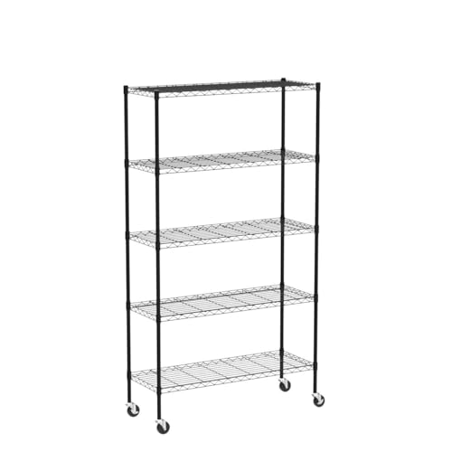 6 Tier Adjustable Metal Shelf Wire Shelving Unit Storage with Wheels 2100LBS Capacity 18" D x 48" W x 82" H for Restaurant Garage Pantry Kitchen BestOffice