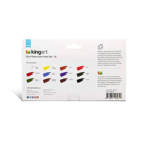 KINGART Studio Watercolor Paint, 12 ml (.4oz), Set of 12 Colors KINGART