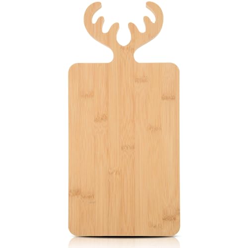 Bamboo Cutting Board with Antler Handle Christmas Wooden Serving Board Bamboo Wood Cheese Charcuterie Board Decorative Carving Cutting Board for AWIZOM