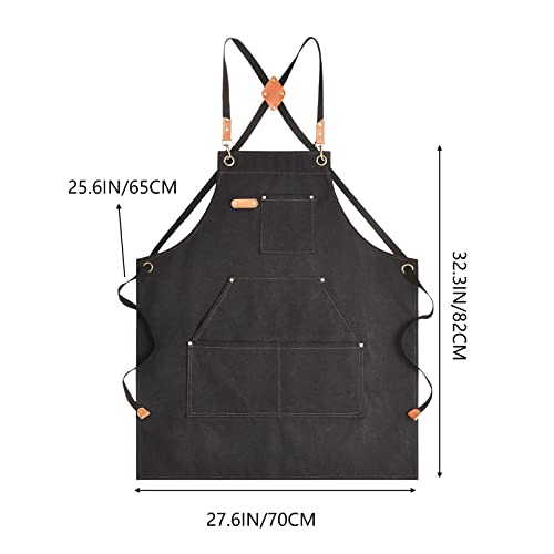 Aoomzoon Canvas Aprons for Men Chef Apron, Work Apron with Large Pockets - Durable 16oz Heavy Duty Cross Back, BBQ, Cooking (Black②, 1 Pack) Aoomzoon