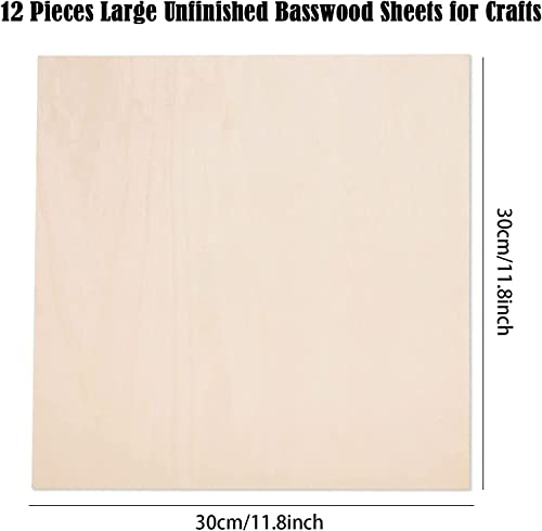 12 Pack 12 x 12 x 1/16 Inch-2 mm Thick Basswood Sheets for Crafts Unfinished Plywood Sheet Square Craft Wood Sheet Boards for DIY Projects, AWIZOM