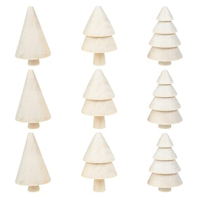 NOLITOY 9Pcs Unfinished Wooden Peg Dolls Blank Wood Christmas Trees for Xmas Decor DIY Crafts Graffiti Drawing Toy