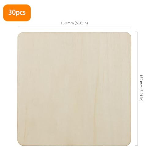 HOIGON 30 PCS Square Unfinished Wood Pieces, 6 x 6 Inch Blank Basswood Wooden Sheets Wooden Cutout for Crafts, DIY, Painting HOIGON