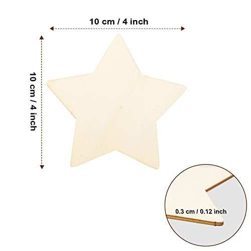 50PCS Unfinished Blank Wood Pieces, 4 Inch Natural Wooden Cutouts Ornaments for DIY Crafts Projects and Christmas Party Wedding Decoration(Star LepoHome