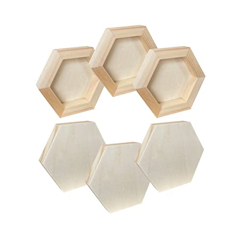 6 Pack Unfinished Wood Canvas Boards for Painting, 4x4.6 in Hexagon Wooden Panels for Crafts Cregugua