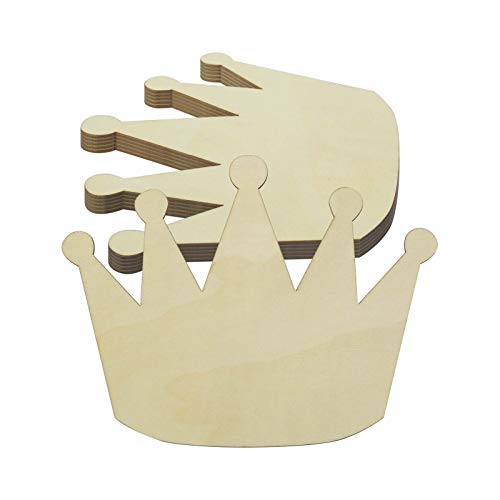 JANOU 6pcs Crown Shaped Wood DIY Craft Cutouts Unfinished Wooden Blank Wood Embellishments Ornaments for Wedding Birthday Christmas Party Decoration, JANOU