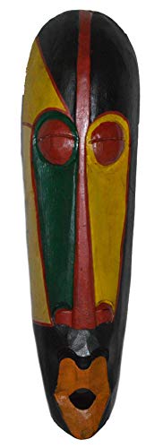 AFRICAN HAND CARVED WOODEN TRIBAL MASK ORANGE LIPS WALL DECOR unp A