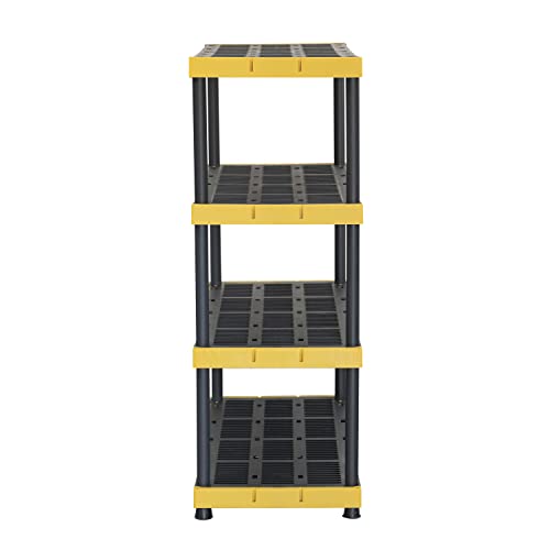 CX Black & Yellow®, 4-Tier Heavy Duty Plastic Storage Shelving Unit, 200lbs/shelf (55”H x 48”W x 20”D), for Indoor/Outdoor Organization, Modular Rack CX