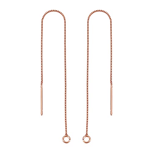 Craftdady 10 Pairs Rose Gold Ear Threads Long Box Chain Dangle Bar Threader Earrings Pierced Dangling Drop Stud Earrings with Loop 3.93" Craftdady