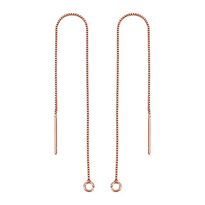 Craftdady 10 Pairs Rose Gold Ear Threads Long Box Chain Dangle Bar Threader Earrings Pierced Dangling Drop Stud Earrings with Loop 3.93"
