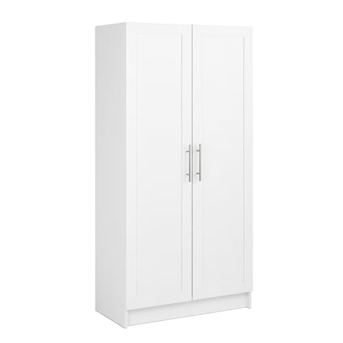 Elite Tall White Storage Cabinet with Shaker Doors and 3 Shelves Prepac