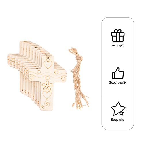 Sewroro 50 Sets Unfinished Wood Cutout DIY Cross Shaped Wood Pieces Blank Wood Cross with Hemp Ropes for DIY Projects Crafts Xmas Tree Hanging Sewroro