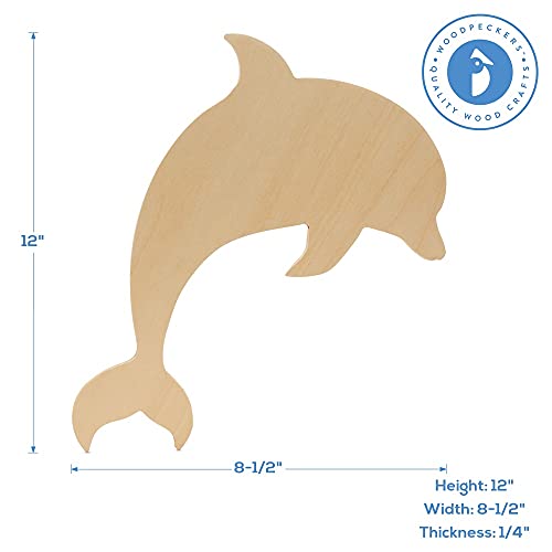 Unfinished Wooden Dolphin Cutout, 12", Pack of 1 Wooden Shapes for Crafts, Use for Summer, Beach & Nautical Decor and Crafting, by Woodpeckers Woodpeckers