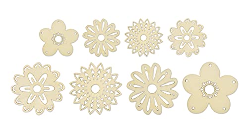 CraftMedley Miniature Laser Cut Wood Shapes - Flowers - 8 Pieces (4 Large, 2 Small), Brown Craft Medley