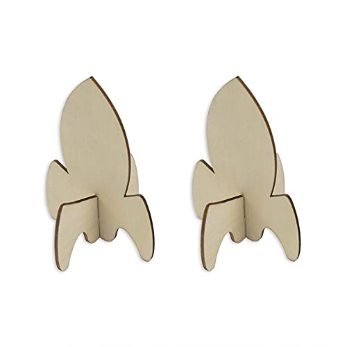 JANOU 12 Sets Rocket 3D Wood Tabletop Cutouts Unfinished Wooden Stand Up DIY Craft for Outer Space Birthday Baby Shower Decoration JANOU