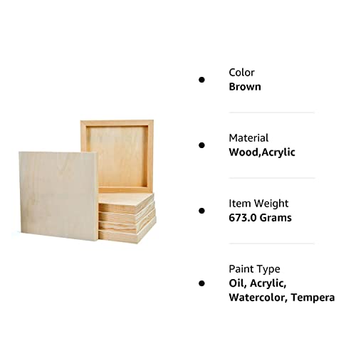 YoleShy 6 Pcs 8'' x 8'' Unfinished Wood Cradled Painting Panel Boards for Arts & Craft - Wooden Canvas Panels YoleShy