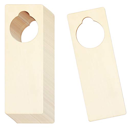BILLIOTEAM 16 PCS Unfinished Wood Door Knob Hangers,Blank Natural Wooden Door Knob Signs for DIY Craft,Home Hotel Office Decoration(9.5" x 3.25" x BILLIOTEAM