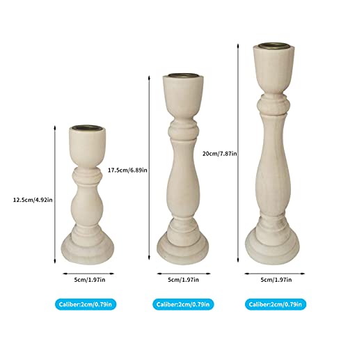 Wooden Candle Holders Set of 3,Unfinished Wood Candlesticks Holders for Taper Candle,Table Centerpieces for Rustic Wedding Party Birthday Home SPETYORT