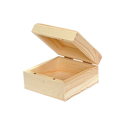 6 Pack Unfinished Wood Box Crafts Wooden Square Box with Magnetic Hinged Lid (3.5 x 3.5 x 1.9 in) Cregugua