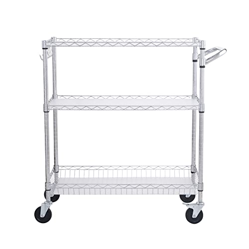 VEVOR Kitchen Utility Cart, 3 Tiers, Wire Rolling Cart with 661 LBS Capacity, Steel Service Cart on Wheels, Metal Storage Trolley with 80 mm Deep VEVOR