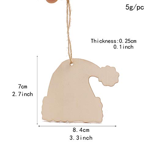 Abaodam 30Pcs Christmas Hat Shape Hanging Decor Wooden Santa Hat Hanging Ornaments Xmas Tree Hanging Pendants Unfinished Wood DIY Crafts with Rope Abaodam