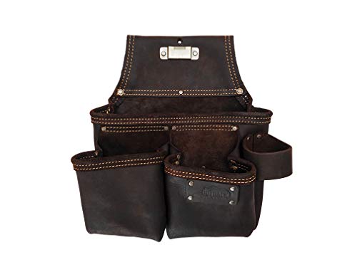 OX Tools Pro 4 Piece Carpenter Tool Belt, Construction Rig, Leather Tool Belt with Two Pouches, Hammer Holder, Tape Measure Pocket, Adjustable OX Tools