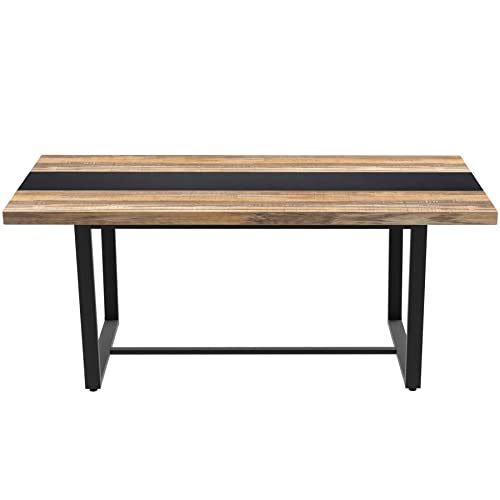 STHOUYN 71" 6ft Large Dinner Table for 6 8 Seat Dining Room Table, Rectangular Farmhouse Modern Kitchen Long Black & Brown Industrial Conference STHOUYN
