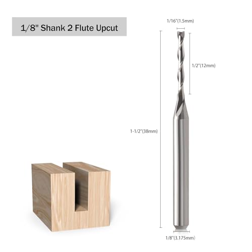 CNC Router Bits 1/8" Shank CNC Bit End Mill 1/16" Cutting Dia Flat Nose Carbide Endmill Two Flute Spiral Upcut Milling Cutter Tool Set for Wood PVC HOZLY