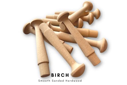 3-1/2 Inch Shaker Pegs with 5/8 Inch Tenon - 10-Pack - Unfinished Hardwood Birch Wooden Hooks, for Coat Wall Racks, Towel Hanging, Cups or Mugs - Use Balsam Point Workshop
