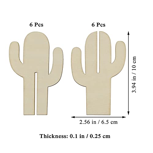 Creaides 12pcs Cactus Wood DIY Crafts Cutouts Wooden Cactus Tabletop Decoration for DIY Projects Hawaii Summer Holiday Party Supplies Creaides