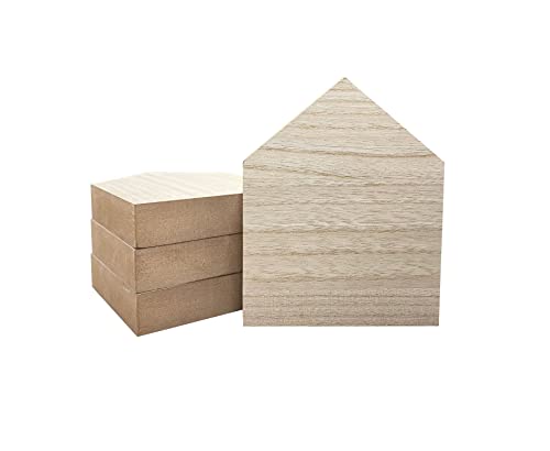 6 Inch 4 Pieces Unfinished Wooden House Shaped Blocks for Crafts Blank Wood House Freestanding Mother's Day Memorial Sign,1 Inch Thick MDF Cregugua