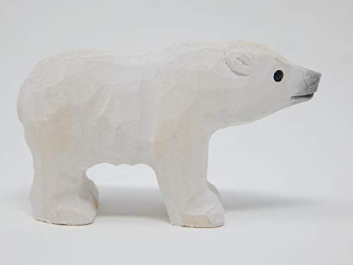 Selsela White Polar Bear Keychain Ring Clip Charm Miniature Wood Mini Figurine Small Animal Selsela