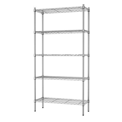 Auslar 5-Shelf Storage Shelves Heavy Duty 5 Tiers Standing Large Shelving Units Adjustable Metal Organizer Wire Rack, 14" x 36" x 72", Chrome Auslar